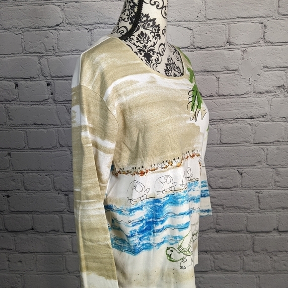 Chico's women's long sleeve geo print stretch knit top size 3 100% cotton BBIN - Picture 4 of 8